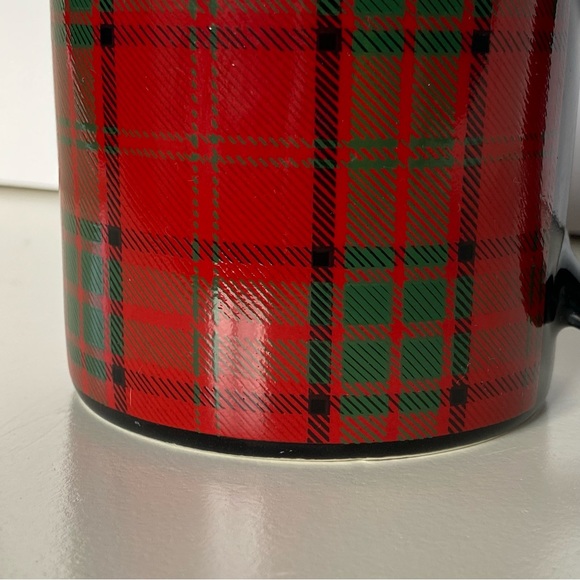 Pier 1 Mug Tartan Plaid Red Black Vintage EUC Coffee Stoneware Japan Retired - Picture 6 of 14